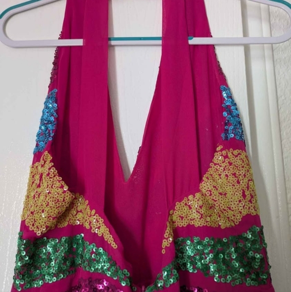 Nastygal Sequin Colorblock Plunge Wide Leg Jumpsuit - Size 10 - Missing a button - Picture 5 of 6